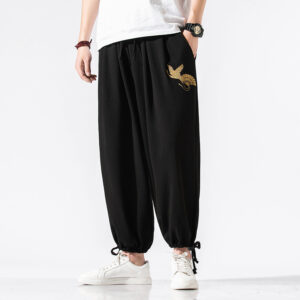 Crane Embroidered Sweatpants