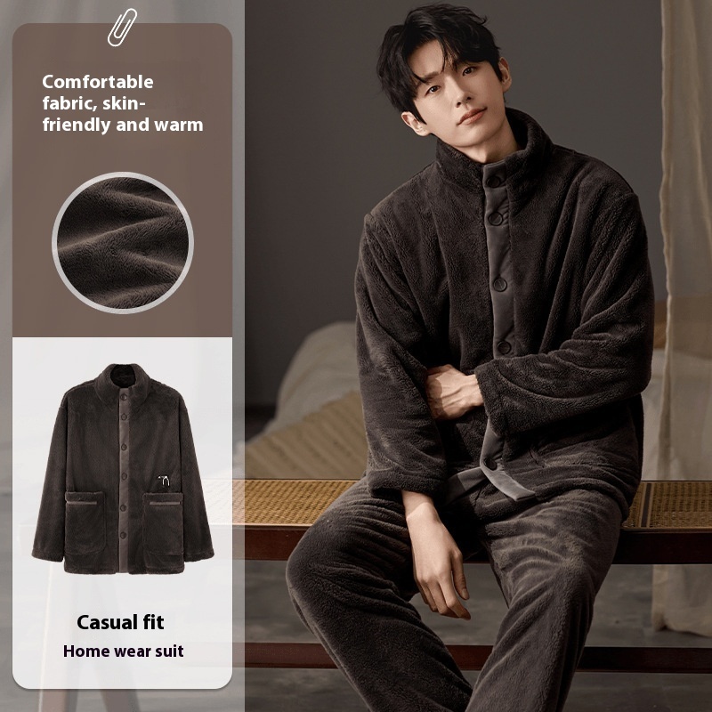 Men's Pajamas Plus Size Long Sleeve Warm Loungewear Suit - Image 8