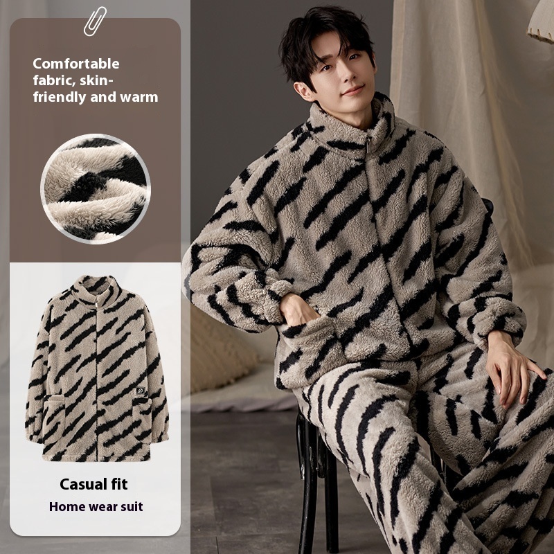 Men's Pajamas Plus Size Long Sleeve Warm Loungewear Suit - Image 2