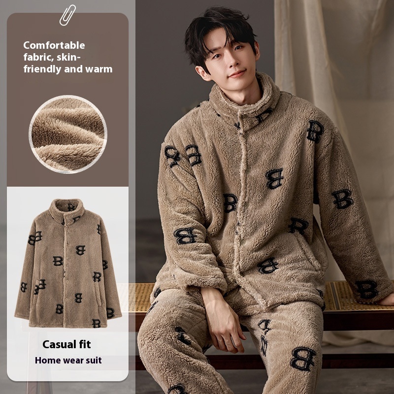 Men's Pajamas Plus Size Long Sleeve Warm Loungewear Suit - Image 7