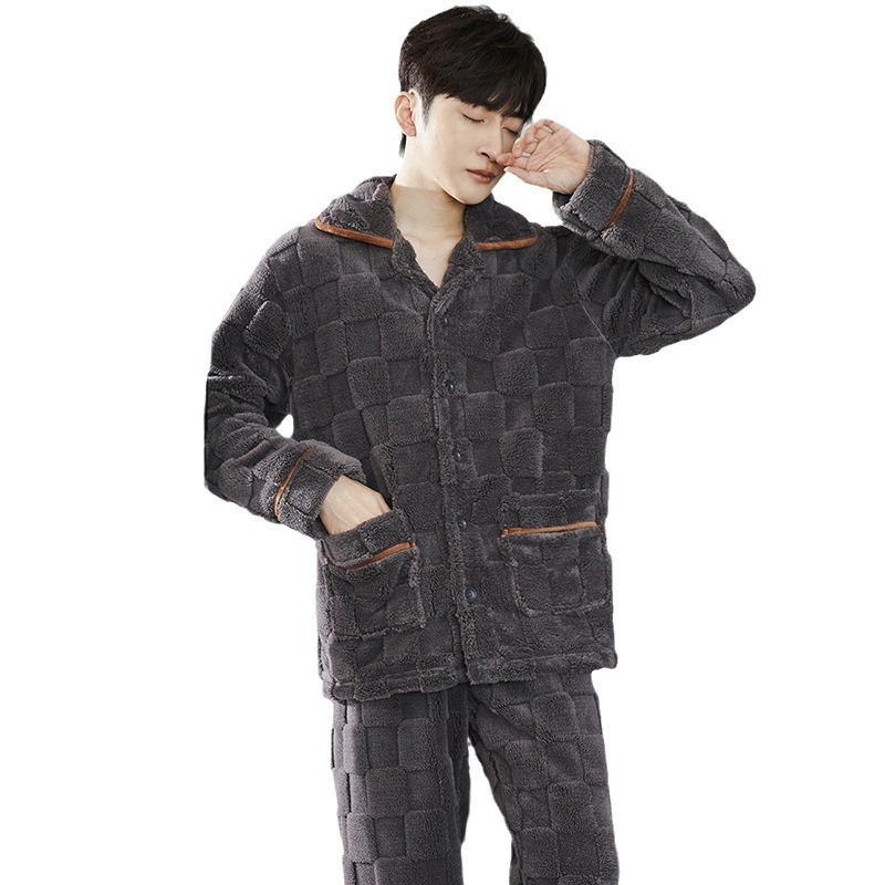 Pajamas Men's Jacquard Flannel Loose Fleece-lined Warm Loungewear - Image 8