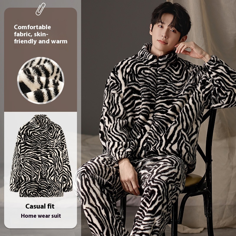 Men's Pajamas Plus Size Long Sleeve Warm Loungewear Suit - Image 10