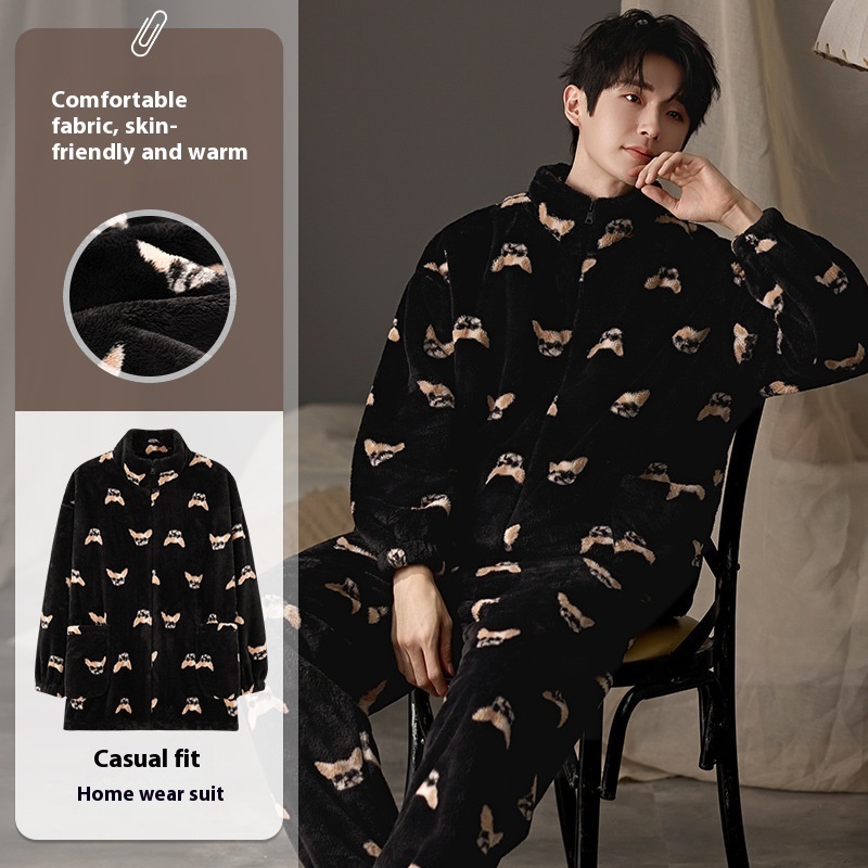 Men's Pajamas Plus Size Long Sleeve Warm Loungewear Suit - Image 9