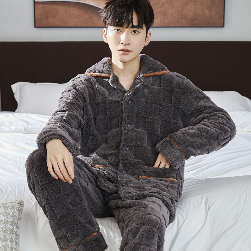 Pajamas Men's Jacquard Flannel Loose Fleece-lined Warm Loungewear - Image 2