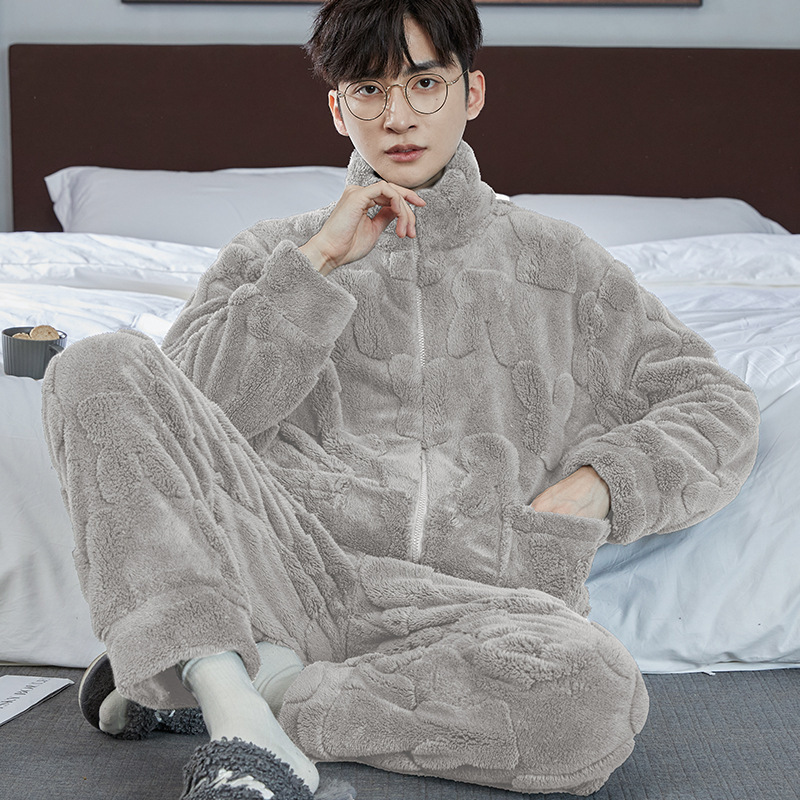 Pajamas Men's Jacquard Flannel Loose Fleece-lined Warm Loungewear - Image 7