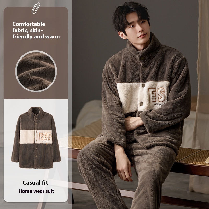 Men's Pajamas Plus Size Long Sleeve Warm Loungewear Suit