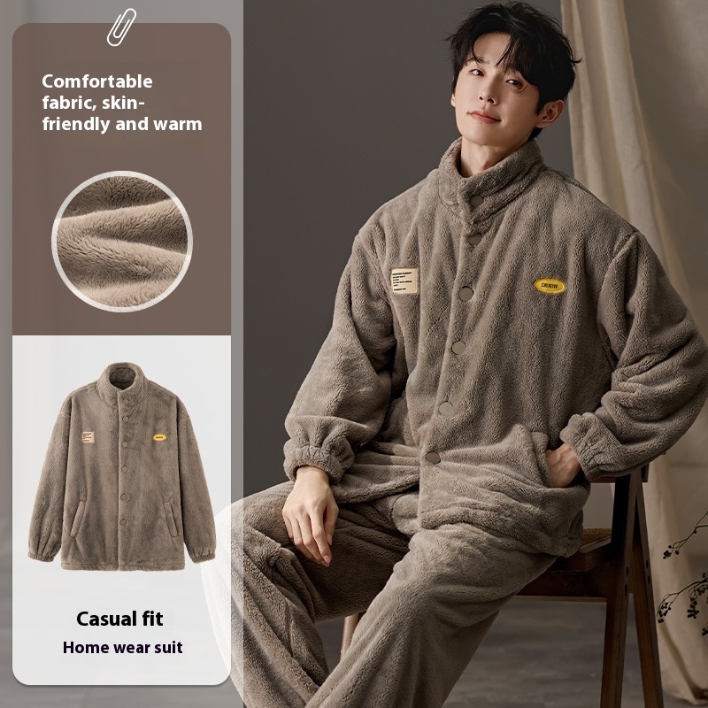 Men's Pajamas Plus Size Long Sleeve Warm Loungewear Suit - Image 6