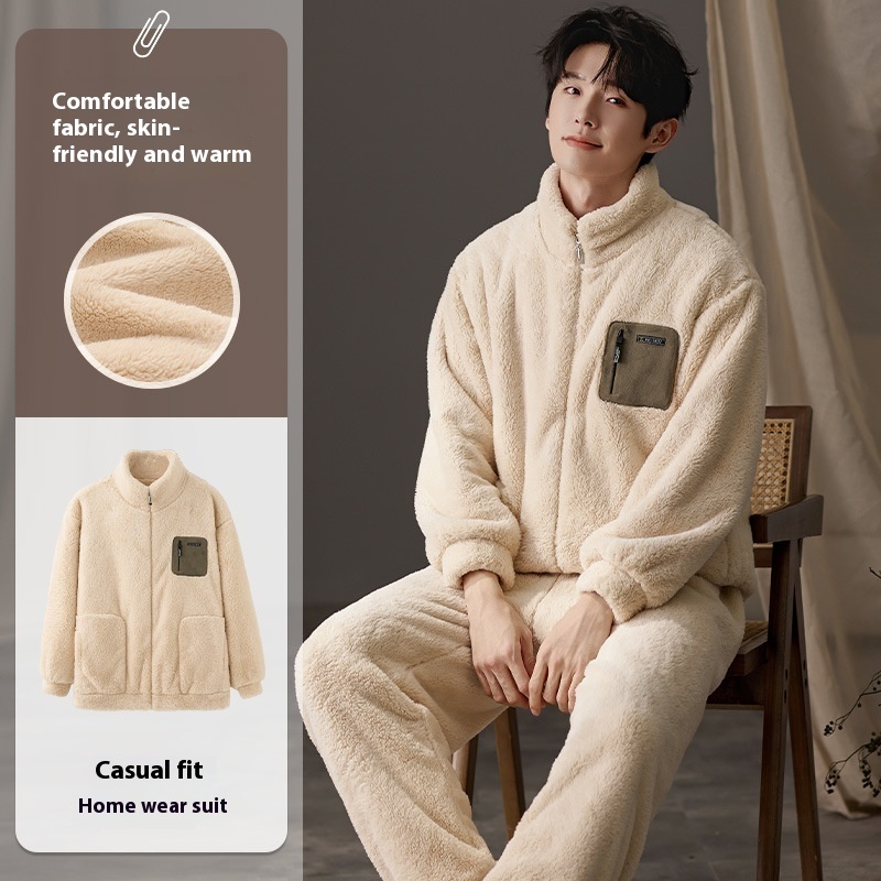 Men's Pajamas Plus Size Long Sleeve Warm Loungewear Suit - Image 5